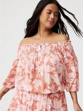 Torrid Gauze Crinkle Top and Ruffled Skort Set in Baja Floral Camellia Size 1X